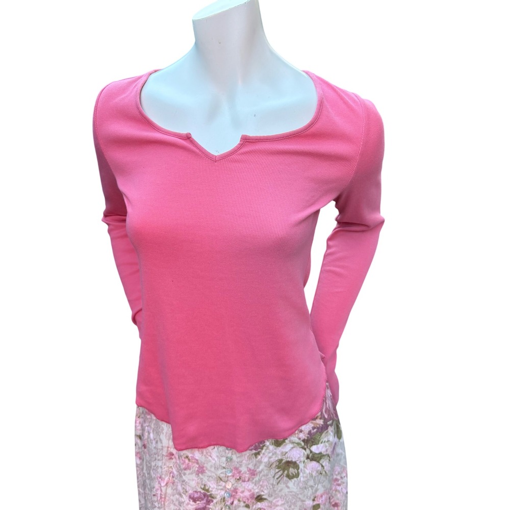 Old Navy Long Sleeve Top Split Neck Ribbed Knit Curved Hem Rose Pink Tall Size M - Picture 2 of 16